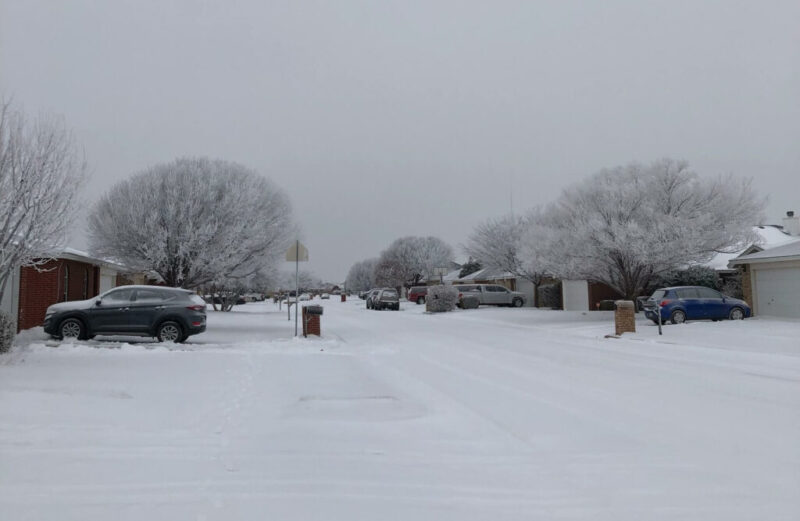 Snowy Road In Lubbock, Texas