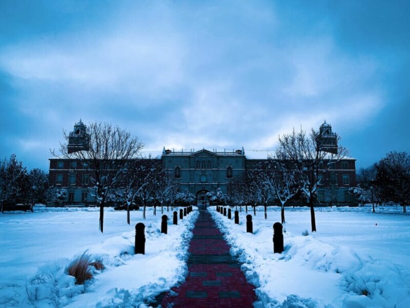 Texas Tech Administration building on a snowy winter day, Lubbock, United States