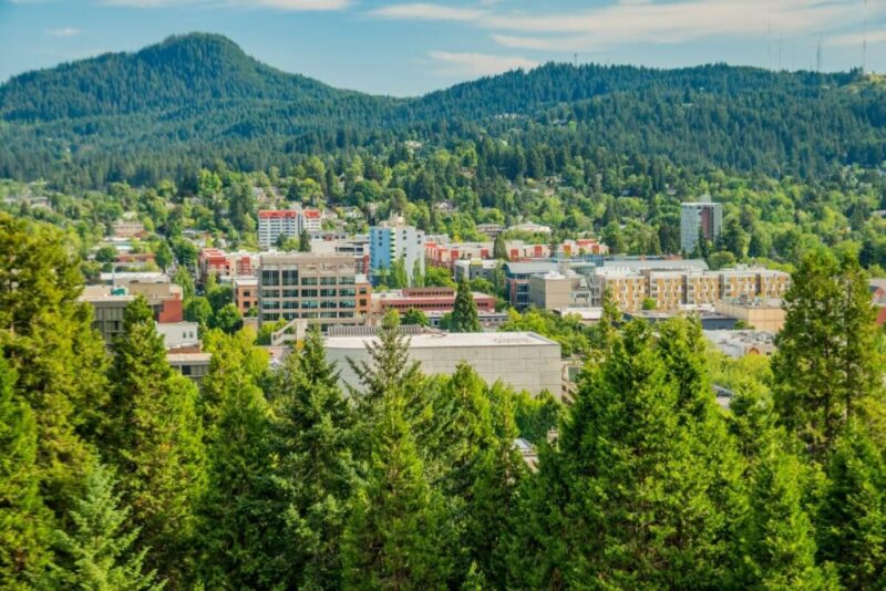 Aerial view of downtown Eugene Oregon