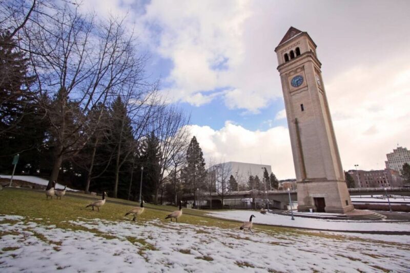 Clock Tower, Spokane, Washington in Winter | Does it Snow in Spokane, Washington?