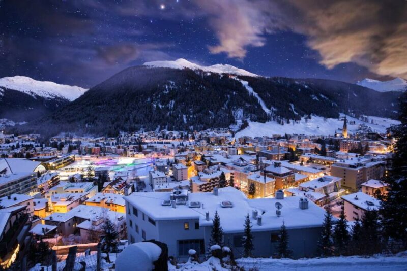 Davos city winter blue hour night scene. Davos, Switzerland | Does it Snow in Switzerland?