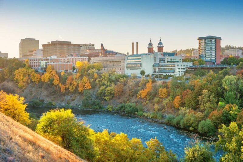 Downtown Spokane Washington skyline and the Spokane River