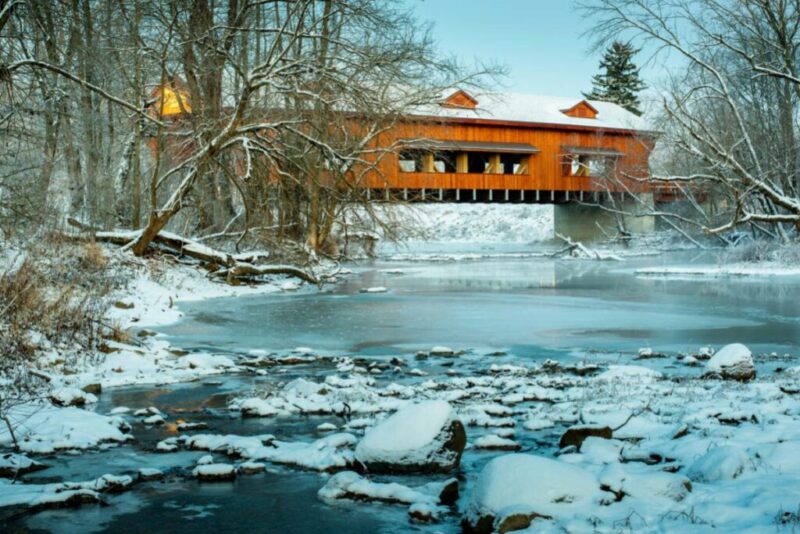 Kings Mill Covered Bridge in Ohio in Winter