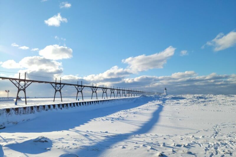 Lake Michigan and Indiana Lighthouse in Snow | Does it Snow in Indiana?