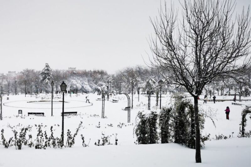 Madrid Park Covered in Snow Because of Filomena Storm | does it snow in Madrid, Spain?