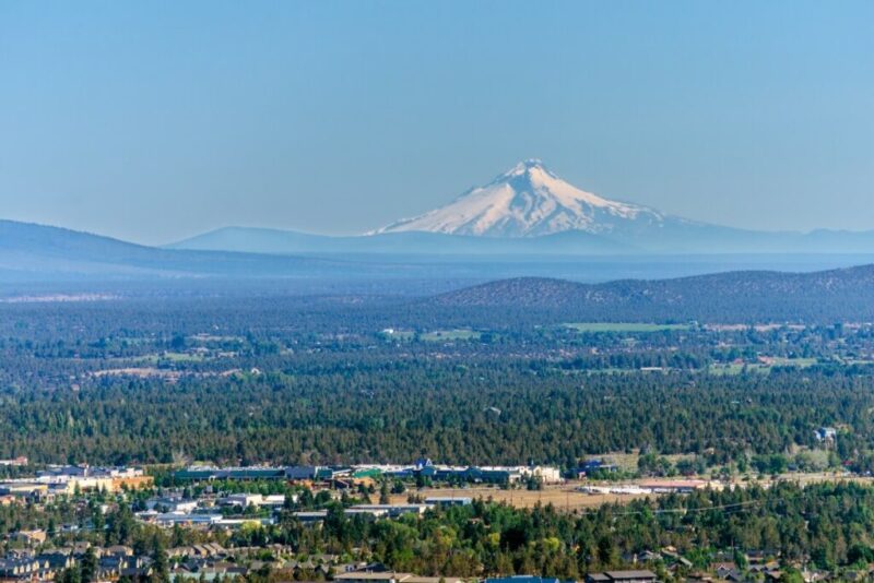 View of Mt. Hood and the city of Bend, Central Oregon | Does it Snow in Oregon? | istheresnow.info