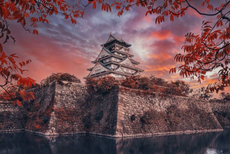 View of Osaka Castle from Garden in Antumn, Osaka, Japan