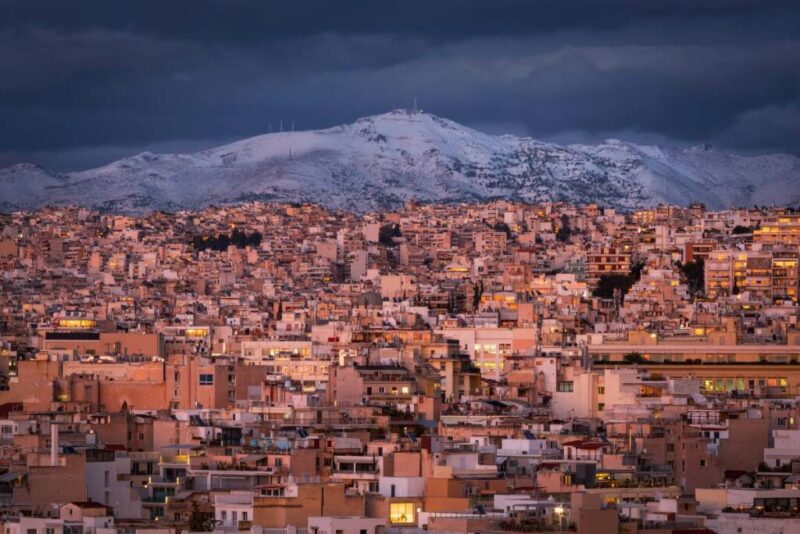 View of Penteli Mountains from Lycabuttus Hill | Does it Snow in Athens, Greece?